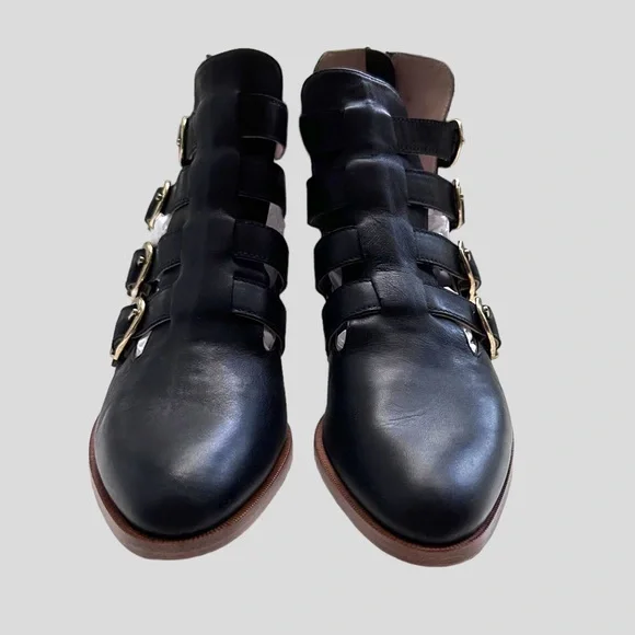 Black leather booties with gold buckle detail. Dresses up or down! Size 37 NWT - Picture 4 of 6